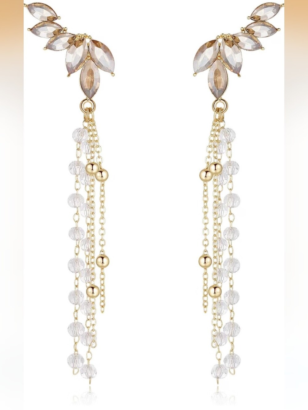 Kruckel Chandelier Long Dangling Earrings - Transparent Sparkling Crystal Tassel